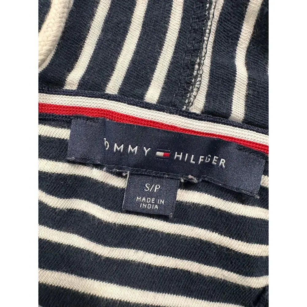Tommy Hilfiger Womens Small Stiped Blue Hooded Top 100% Cotton - Picture 2 of 7
